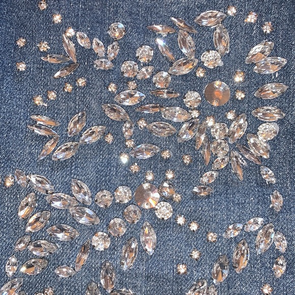 Free People Rhinestone Denim Mini Skirt sz 4 - Picture 2 of 4